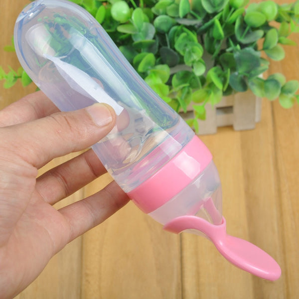 New Solid Baby Feeding Bottle Cup With Spoon Food Supplement Rice Cereal Bottles Squeeze Spoon Milk Safety Silicone Baby Bottle