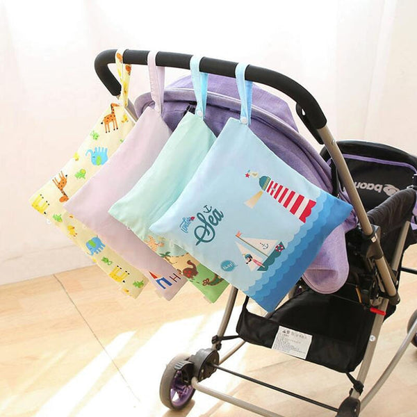 Reusable Baby Stroller Storage Hanging Bag Waterproof Cloth Diaper Bags Wet Dry Handle Nappy Wetbags Baby Stroller Accessories