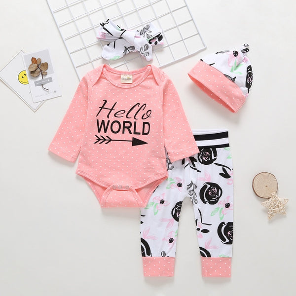 Baby Girl Clothes Jumpsuit Romper +Black Rose Pants Hat and Headband