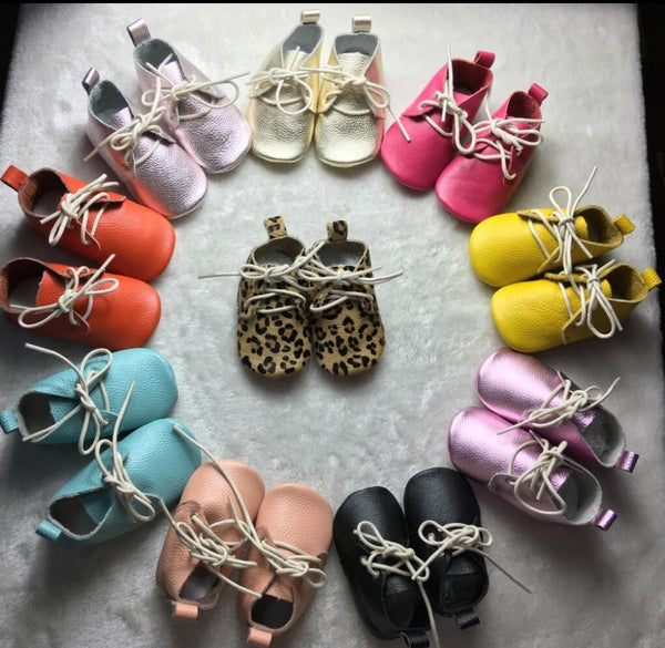 Genuine Leather Baby Moccasins Shoes leopard Baby oxford shoes lace up Newborn first walker Infant baby Shoes