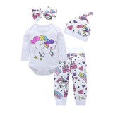 Baby Girl Clothes Sets Infant Fashion Unicorn Pegasus Star Heart Castle Tops+Pants+Hat+Headband 4PCS Baby Girl Clothing
