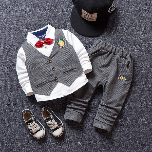 Baby boys clothing sets spring cotton vest+shirts+pants 3pcs