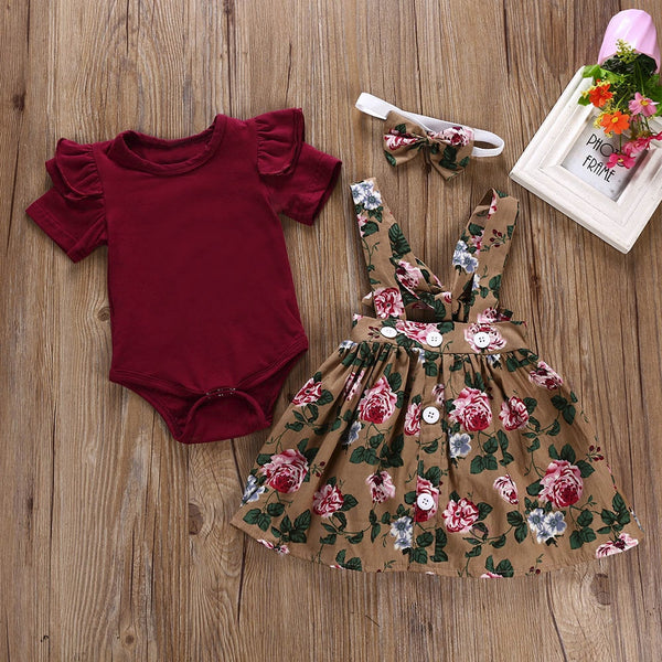 Newest baby girl clothes Short Sleeve O-Neck Romper+Print Dress