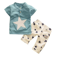 Casual Baby Boys Kids Short Sleeve Star Cartoon Printed Tracksuit Clothes