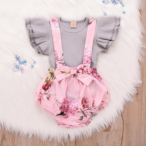 Baby Girl Tops Overall Floral Short Clothes Set girls clothing set