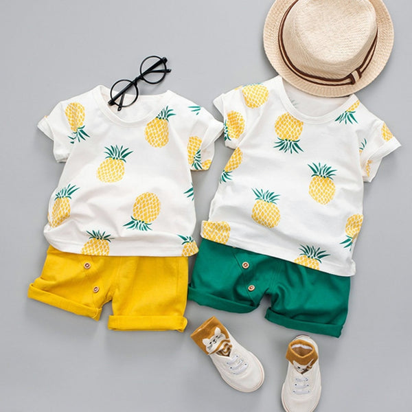 Baby Boy Clothes Pineapple T-shirt Tops Solid Short Casual Outfit Set