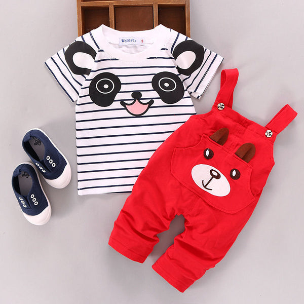 2019 Baby Clothing Cartoon Bear Short Sleeve T-Shirt + Workwear Pants