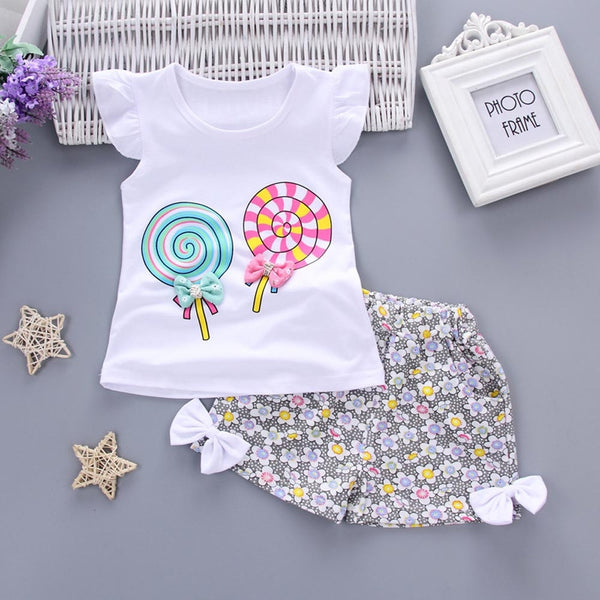 Baby girl  T-shirt Tops+Short Print Pants Clothes Set baby