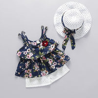 2019 Summer Baby Girl Clothes Strap Bow Vest + Floral Shorts + Hat 3Pcs Set Baby Clothing Suit For Girls Clothes