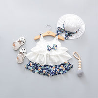 2019 Summer Baby Girl Clothes Strap Bow Vest + Floral Shorts + Hat 3Pcs Set Baby Clothing Suit For Girls Clothes