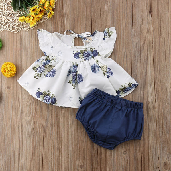 Baby Girl Clothing 2pcs Floral T-shirt Dress Tops Shorts Pants Clothes