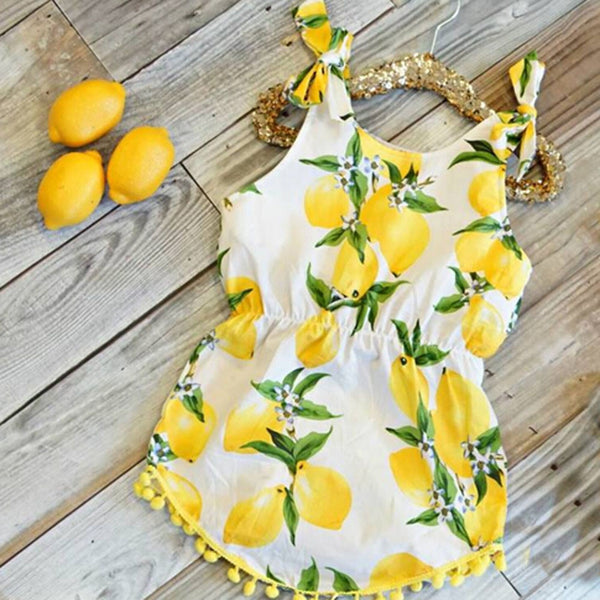 Summer Baby Girls Infant Lemon Tassel Print Princess Cute Tassel Bow Tie Dress